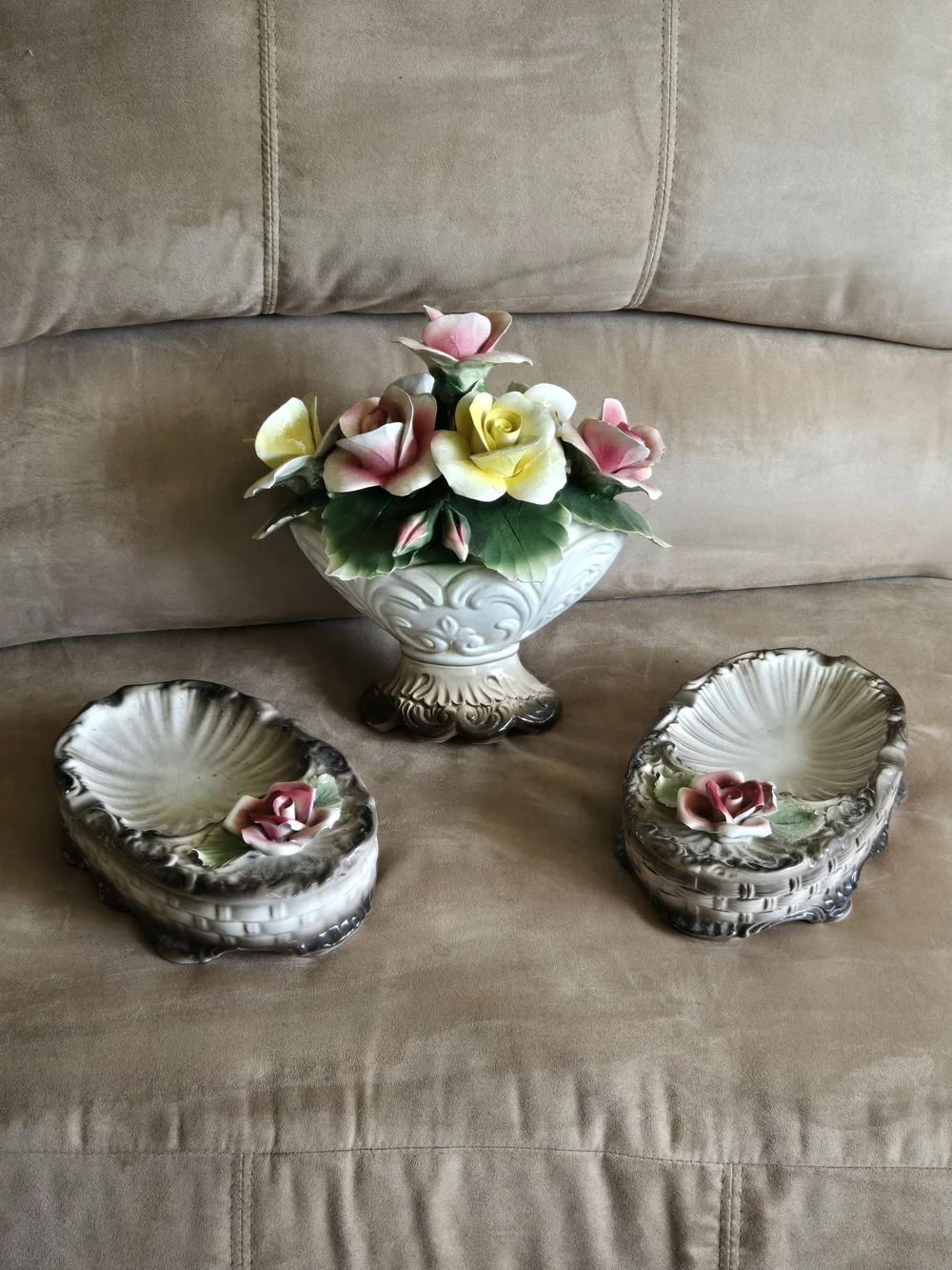 Decorative Ceramic Flower Centerpiece in Pink and Yellow